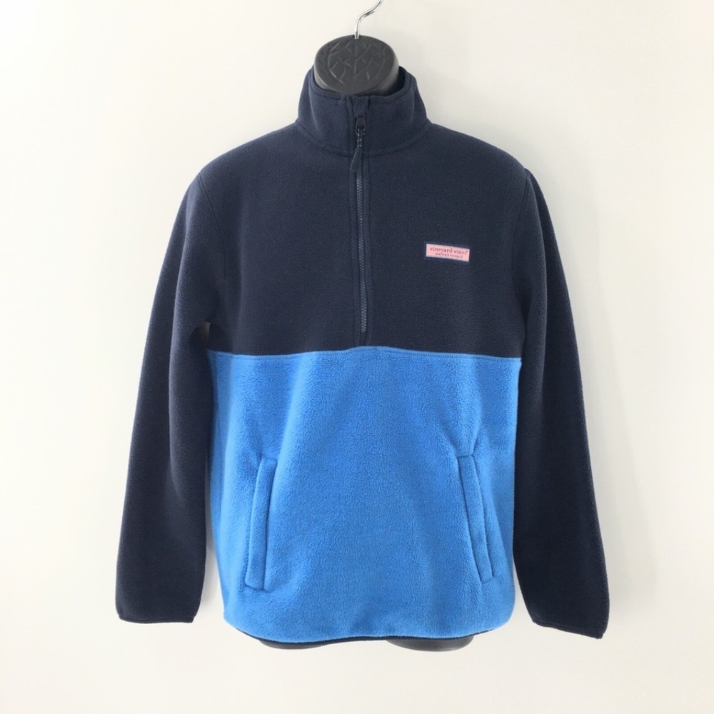 Vineyard Vines Mens Fleece Pullover 1/4 Zip Blue Casual Pockets Sz S